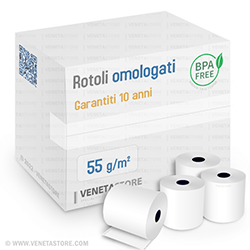 Rotoli Carta Termica 57x30 da 55 g/m² per Registratori di Cassa