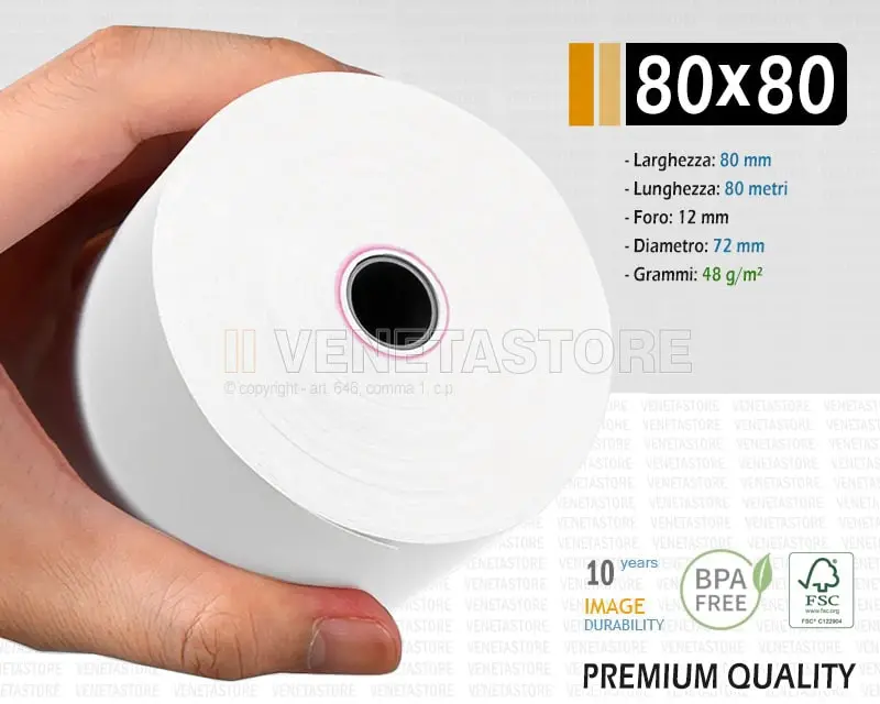 Rotoli Carta Termica 80x80 mm 48g 50 pezzi Venetastore