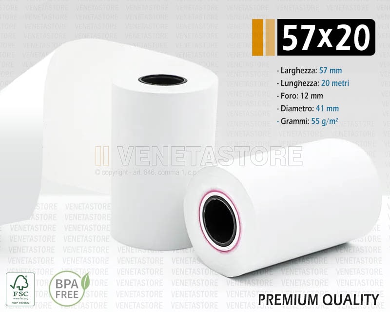 ROTOLI TERMICI POS 57X20X12 CON STAMPA NVCSF