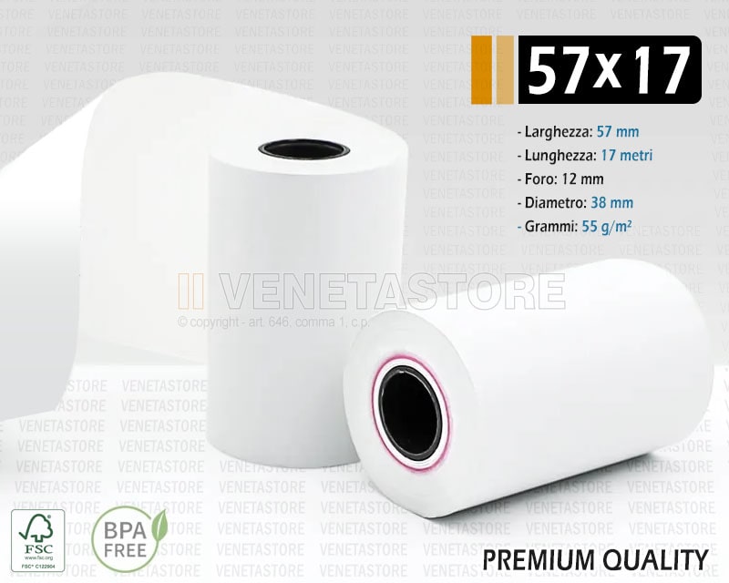 50 rotoli termici per POS mm 57x38 diametro