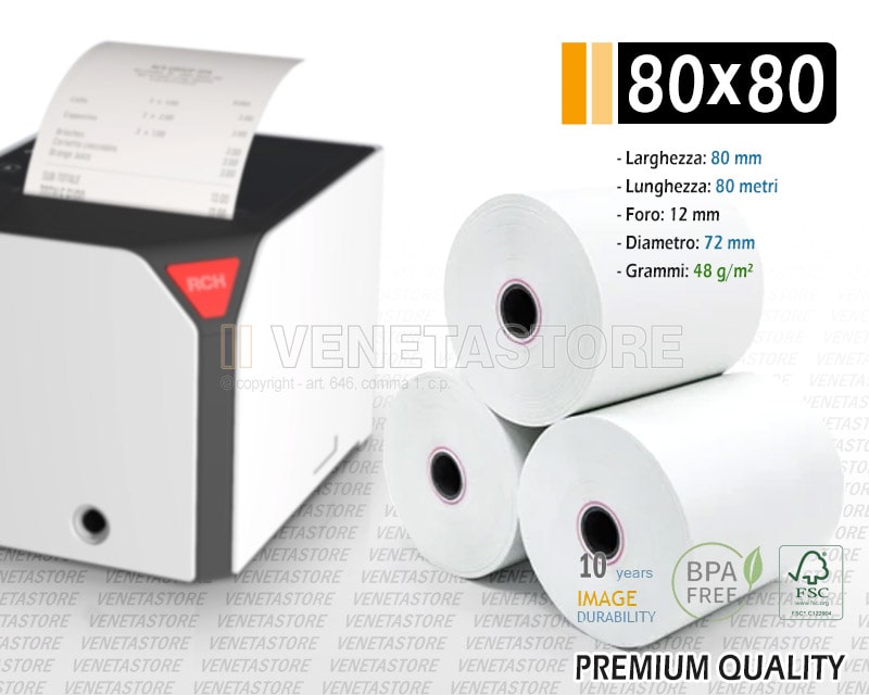 Rotoli termico per stampante fiscale 80x80 omologato - Registratori di cassa